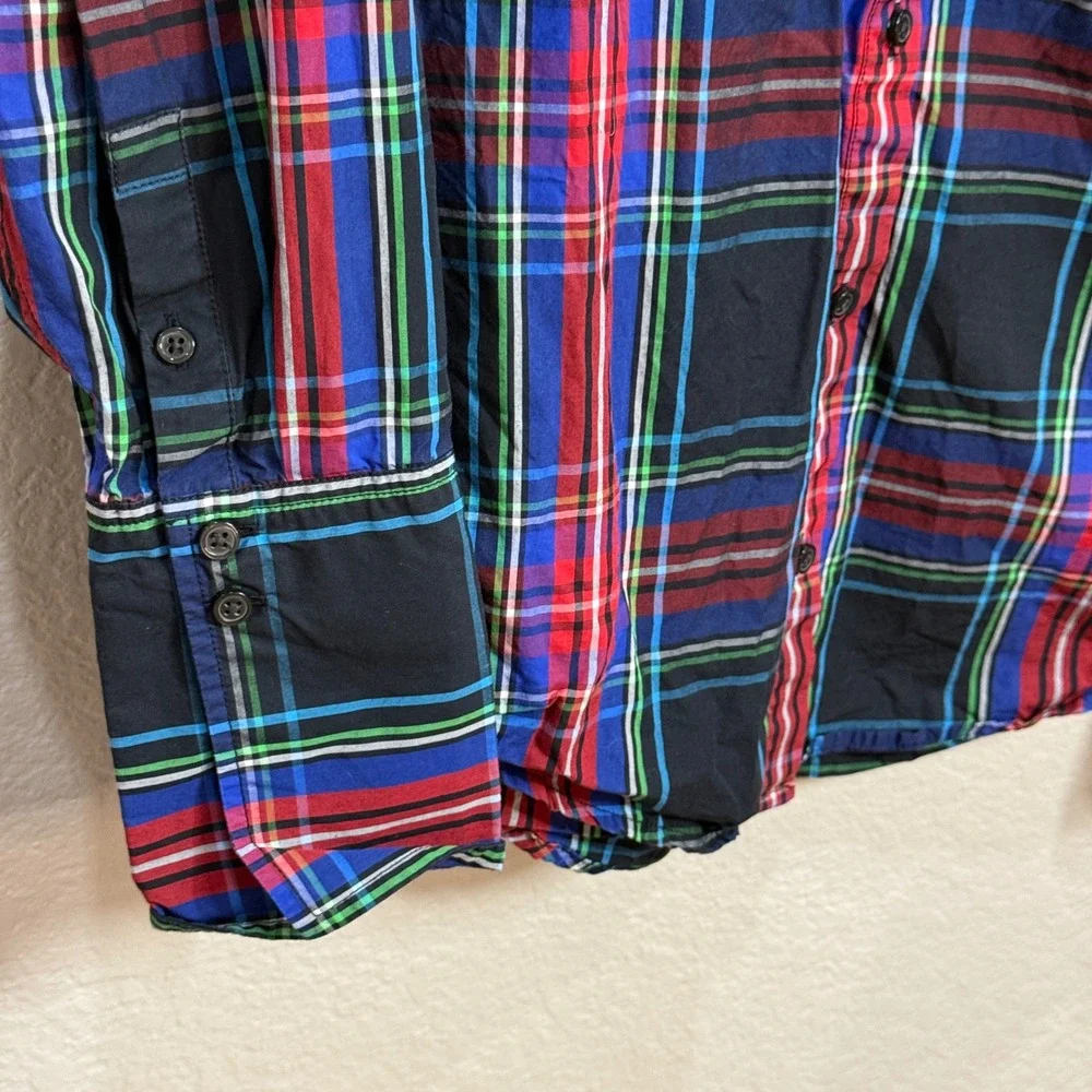 J Crew Organic Cotton Plaid Button Down Preppy‎ Shirt Womens Sz 4 Red Blue Green